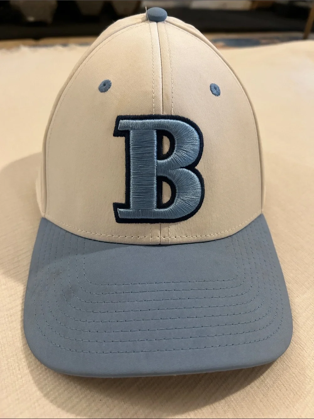 Embroidered 'B' Two-Tone Baseball Cap – Light Blue and Cream